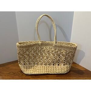 Large Woven Packable Straw Tote Bag – Beige 22 x 11 x 8 Chic Beach Travel Bag